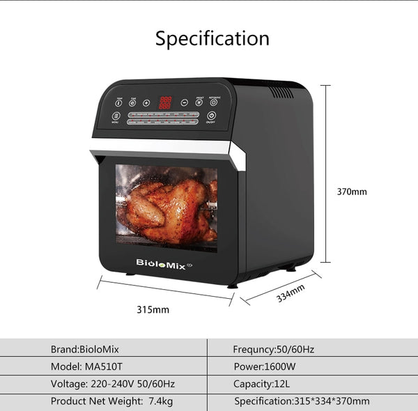 BioloMix 12L 1600W Air Fryer Oven Toaster