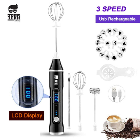 YAJIAO LCD Display Milk Frother Electric Handheld