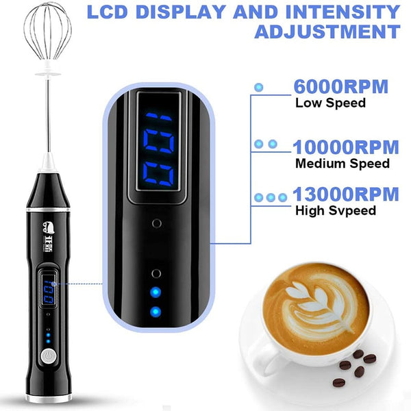 YAJIAO LCD Display Milk Frother Electric Handheld