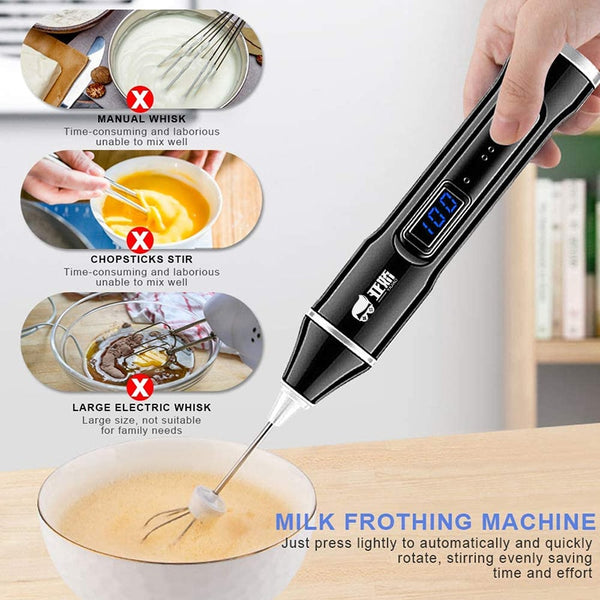 YAJIAO LCD Display Milk Frother Electric Handheld