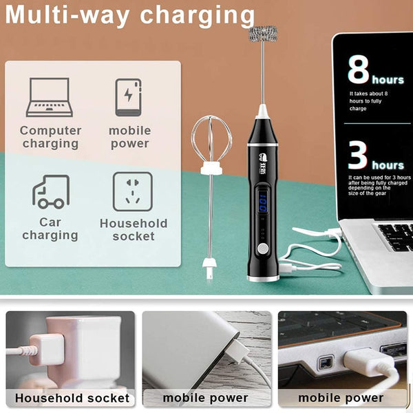 YAJIAO LCD Display Milk Frother Electric Handheld