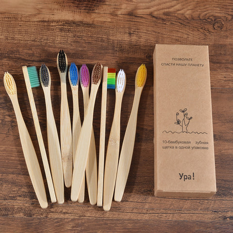 10 Pieces Colorful Toothbrush Natural Bamboo Tooth brush Set