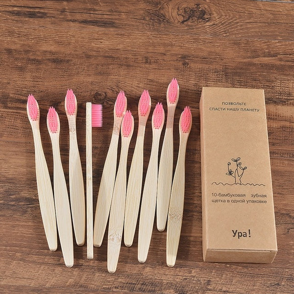 10 Pieces Colorful Toothbrush Natural Bamboo Tooth brush Set