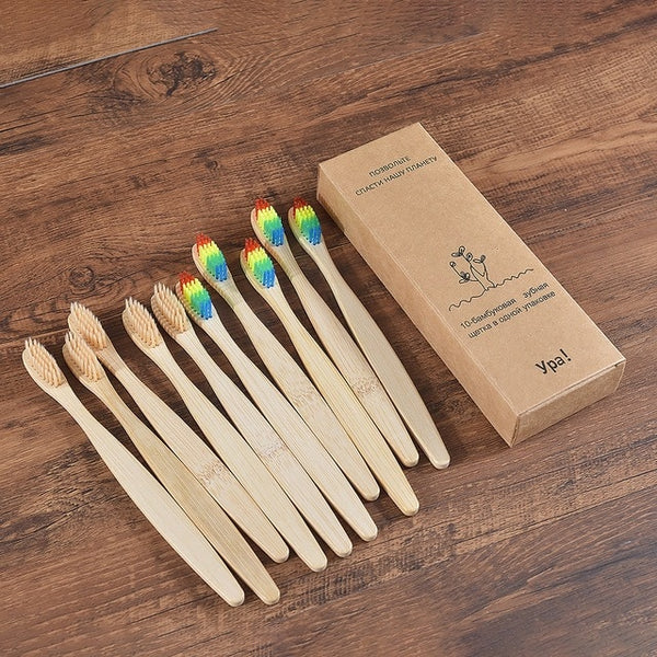 10 Pieces Colorful Toothbrush Natural Bamboo Tooth brush Set