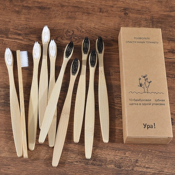 10 Pieces Colorful Toothbrush Natural Bamboo Tooth brush Set