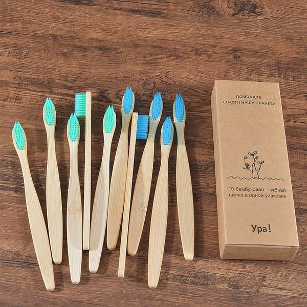 10 Pieces Colorful Toothbrush Natural Bamboo Tooth brush Set