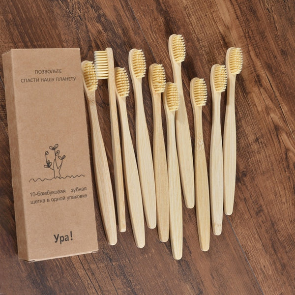 10 Pieces Colorful Toothbrush Natural Bamboo Tooth brush Set