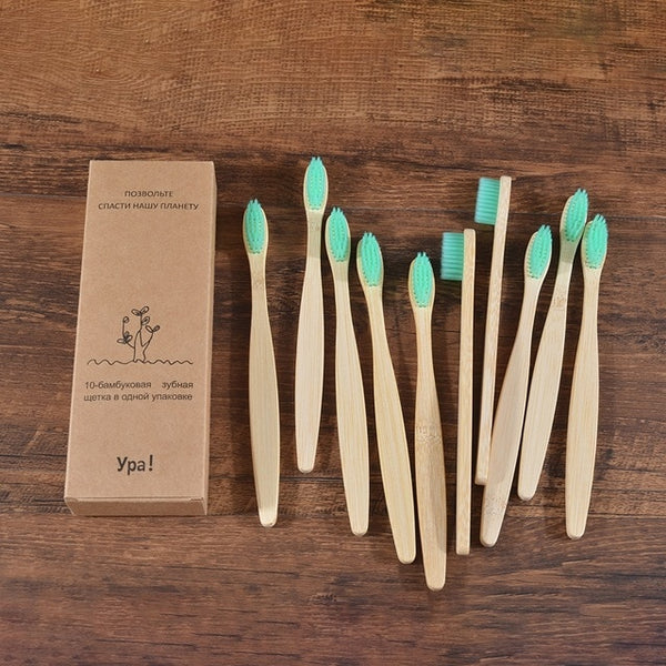 10 Pieces Colorful Toothbrush Natural Bamboo Tooth brush Set