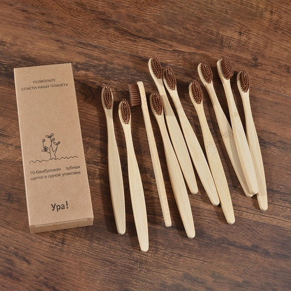 10 Pieces Colorful Toothbrush Natural Bamboo Tooth brush Set