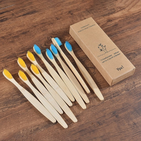 10 Pieces Colorful Toothbrush Natural Bamboo Tooth brush Set