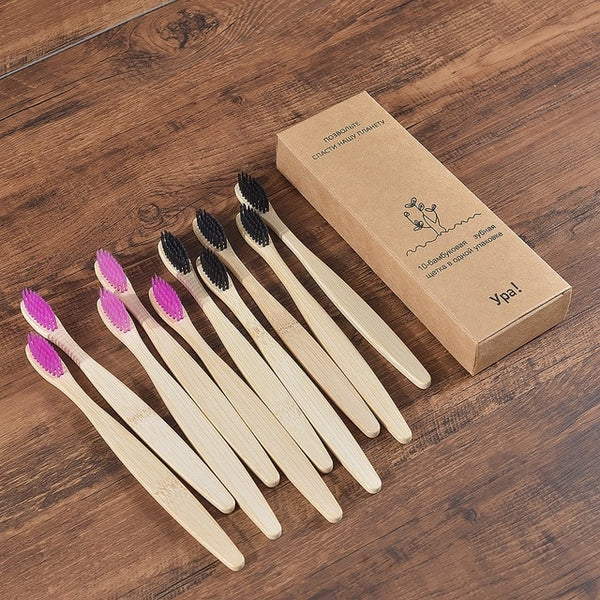 10 Pieces Colorful Toothbrush Natural Bamboo Tooth brush Set