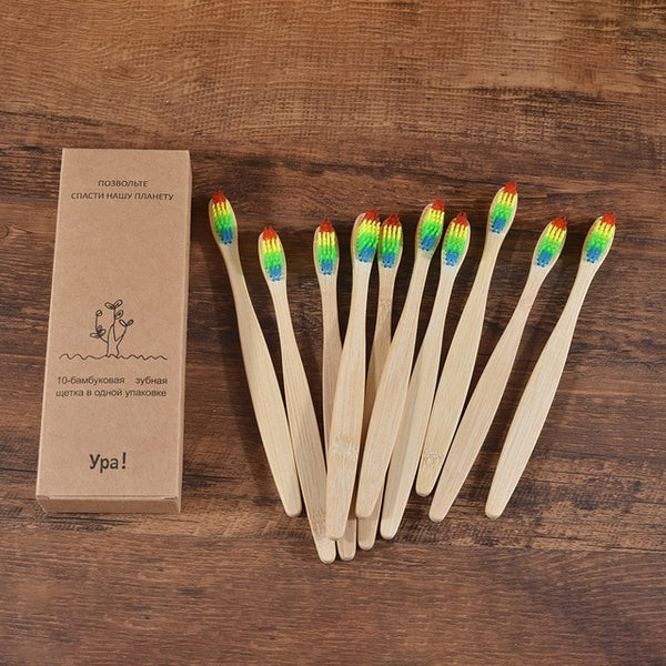 10 Pieces Colorful Toothbrush Natural Bamboo Tooth brush Set