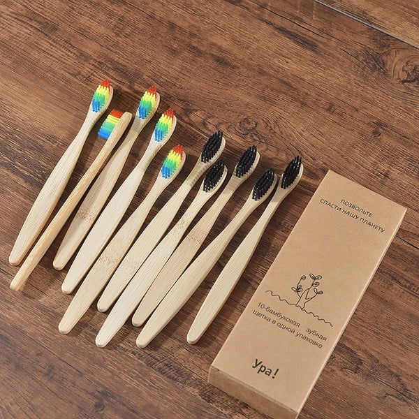 10 Pieces Colorful Toothbrush Natural Bamboo Tooth brush Set